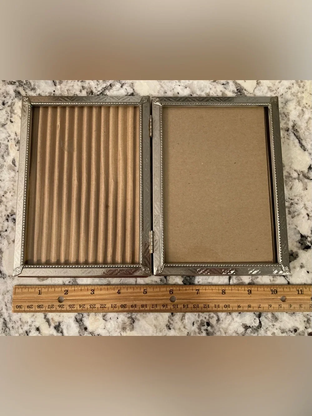 Vintage MCM Ornate Bi-fold Silver Tone Picture Frame
